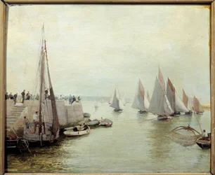 Fiskeriets tilbagevenden i 1880. Maleri af Courant Maurice (1847-1925)