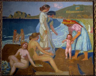 Badende ved Perros Guirec (Perros-Guirec) 20. århundrede (olie på lærred)