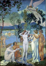 Historien om Psyche (Panel 1: Eros ramt af Psyches skønhed). Maleri af Maurice Denis (1870-1943)