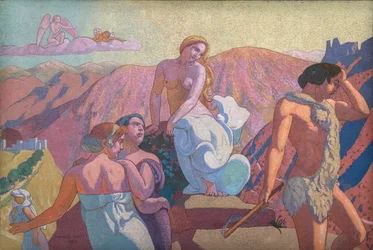 The Story of Psyche, Panel VI. Psyches familie siger farvel på en bjergtop