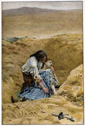 Begravelsen i "Historien om Manon Lescaut og Chevalier Des Grieux" af Abbe Prevost (1697-1763), fransk forfatter. Stik efter tegninger af Maurice Leloir (1885).