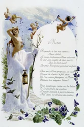 marts ""Månedens sang"" af Jérôme Doucet, illustration - Maurice Leloir, red. Reims 1904. L. Michaud