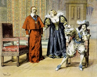 Dupedagen (11/11/1630): Richelieu forbliver passiv under Marie de Medicis fornærmelser - i "" Richelieu"" af Maurice Leloir.