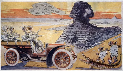 Mercedes er den mest fantastiske bil, ca. 1900 (illustration)