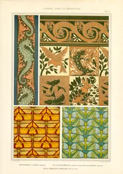 Dyremotiver i art nouveau-ornamenter (litografi)