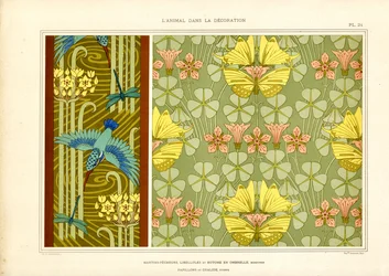 Sommerfugle og fugle som art nouveau-ornamentik (litografi)