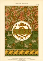 Vandfugle og maritime motiver i art nouveau (litografi)