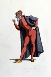 Kostume og teaterkarakter: Pantalone (en fr. Pantalone, læge) trækker fra "" Masques et bouffons"" (italiensk komedie: Commedia dell