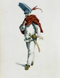 Fritellino Fra ""Masques et bouffons"" (italiensk komedie), tekst og tegninger af Maurice Sand, raderinger af A. Manceau, forord af Georges Sand, Paris, Michel Lévy Frères