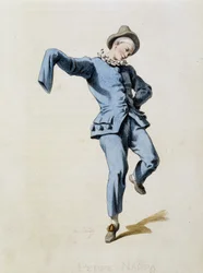 Peppe Nappa (Pierrot eller Peppe-Nappa) tegner fra "Masques et bouffons" (italiensk komedie), tekst og tegninger af Maurice Sand, tryk af A. Manceau, forord af Georges Sand, Paris, Michel Lévy Frères