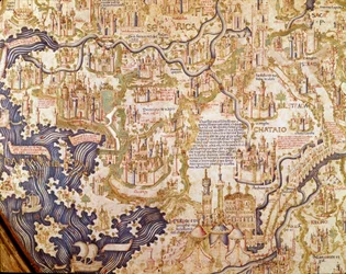 Udsigt over Kina (Cambaluc, nu Beijing) Detalje af verdenskortet (mappamundi) af bror Maurus (Mauro) Camaldolese 1459 (kort)