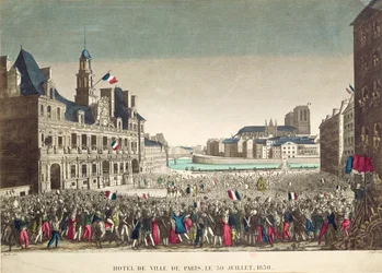 Hertugens ankomst til Hotel de Ville den 31. juli 1830, indgraveret af Cropin
