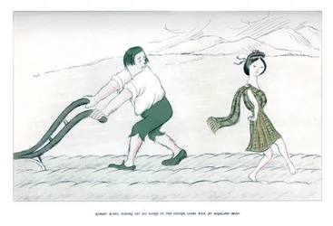 Robert Burns, der har lagt sin hånd til ploven, ser tilbage på Highland Mary, 1904.