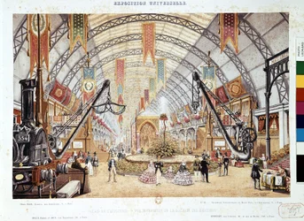 Exposition Universelle 1855: Indvendigt billede af maskinrummet ved Palais de l"Industrie, 1855