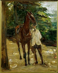 Groom med hest (gispende)