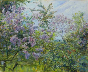 Blomstrende syren, ca. 1921 (olie på træ)