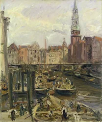Flydende marked på en kanal i Hamborg, 1905