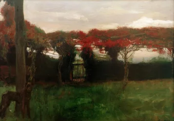 Rød lysthus med hund