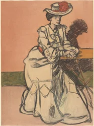 En elegant Parisiènne, der sidder på en café