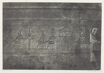 Det store tempel i Denderah (Teutyres), skulpturer fra den bageste facade; Øvre Egypten, plade 20 fra albummet "Egypte, Nubie, Palestine et Syrie" (1852)