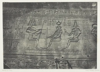 Det store tempel i Denderah (Teutyres), skulpturer fra den bageste facade; Øvre Egypten, planche 19 fra albummet "Egypte, Nubie, Palestine et Syrie" (1852)