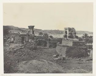 Landsby og tempel på øen Beghé, vest for Philoe; Nubien, plade 81 fra albummet "Egypte, Nubie, Palestine et Syrie" (1852)