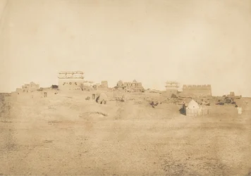 Udsigt over en del af landsbyen Luxor, Theben, 1849-50.