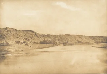 Udsigt taget sydøst for Philae - landsbyen El-Bâb, 1849-50.