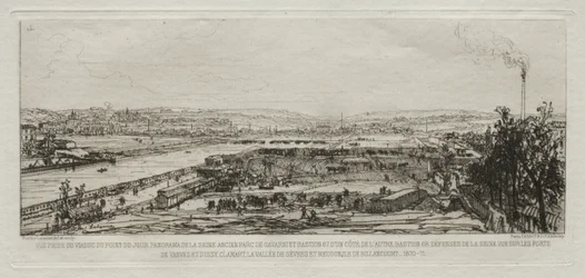 Kunstneriske minder om belejringen af ​​Paris: Udsigt taget fra Pont-du-Jour-viadukten..., 1870-71.