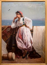 Ung orientalsk pige på en terrasse i Algier