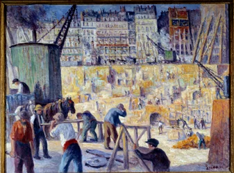 En byggeplads i Paris i 1912 Maleri af Maximilien Luce (1858-1941) 1912 Dim. 0,6x0,81 m Rouen, Musee des Beaux Arts