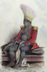 Kong Te Moana på øen Nuku-Hiva klædt i uniform af en fransk oberst, ca. 1841-48 (pen, blæk og wc på papir)