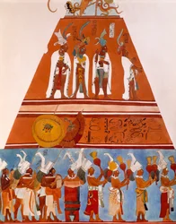 Fresker i Bonampak, Chiapas (Mexico). Detalje, der viser en scene af procession. Maya-civilisation, 9. århundrede.