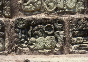 Glyf af byen Copan på den hieroglyfiske trappe, sen klassisk periode (600-900) ca. 760 e.Kr.