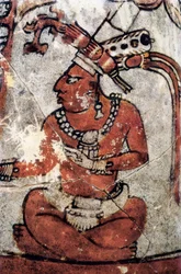 Mayakrigere. Polykrom keramik, mayakunst, 7. århundrede. Det Nationale Museum for Arkæologi og Etnologi i Tikal (Guatemala).