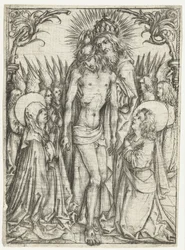 Tilbedelse af den hellige treenighed af Maria, evangelisten Johannes og engle