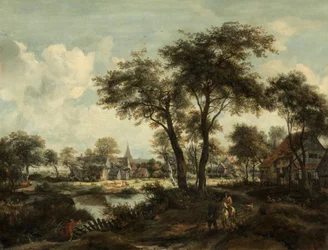Landsby nær en pool, ca. 1670.