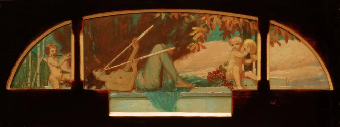 Allegory of Autumn (satyrmusik med en nymfe, der blæser en dobbelt auloi)