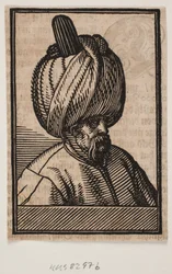 Buste af skægget mand iført turban, 3/4 profil mod højre