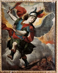 "Ærkeenglen Saint Michael" Maleri af Melchor Perez de Holguin (1665-1724)