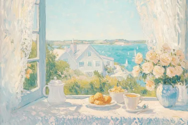 Udsigt til morgenmad ved kysten