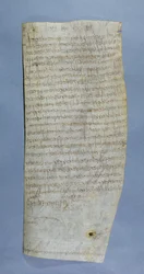 Privilegium Clovis III (682-695) givet til klosteret Saint-Denis, 691 (pen og blæk på pergament)
