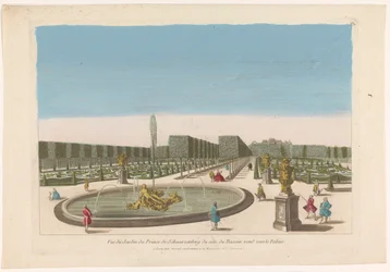 Udsigt over springvandet fra haven til Palais Schwarzenberg nær byen Wien Vue du jardin du prince de Schwarzenberg du côte du bassin around vers le palais (titel på objekt)