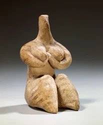 Mesopotamien: statuette af fecondite i terracotta stil Halaf. 4500 f.Kr. Paris, Louvre-museet