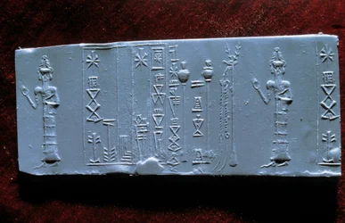 Orientalsk kunst: segl af lægen Ur-Lugal (Ur Lugal, 3. årtusinde f.Kr.), antikken fra Asien. Louvre-museet