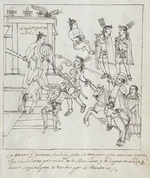 Ms Hunter 242 f.256r Evangelical Battle, fra Historia de Tlaxcala af Diego Munoz Camargo