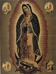 Repræsentation af Jomfruen af Guadalupe, skytshelgen for Mexico Print fra det 20. århundrede. Svag. 51x39 cm Musee de la Vallee, Barcelonnette (Alpes de Haute provence)