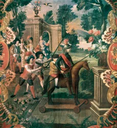 Scene taget fra "Don Quixote of the Channel" (Den geniale gentleman Don Quixote fra La Mancha) af Miguel de Cervantes Saavedra (1547-1616)