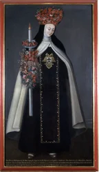 Søster Maria Barbara de St. Joseph kronet med blomster, Carmelite Convent, Puebla, Mexico
