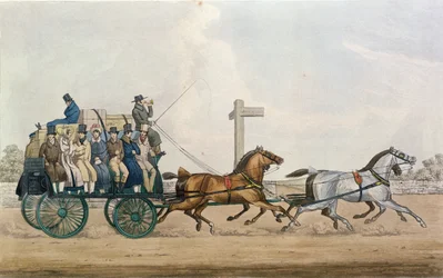 Arriving at the End of a Stage, indgraveret af J. Harris, 1856